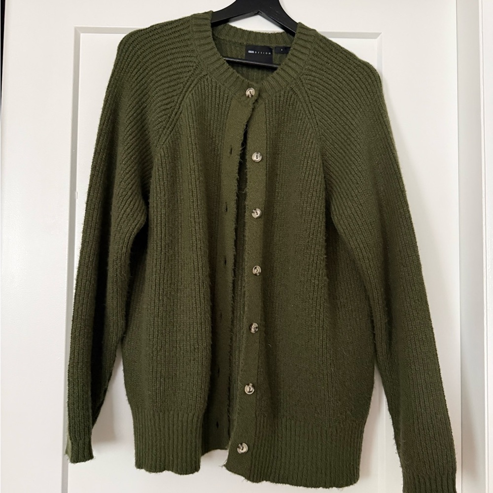 ASOS Green Ribbed Button Cardigan Sweater
